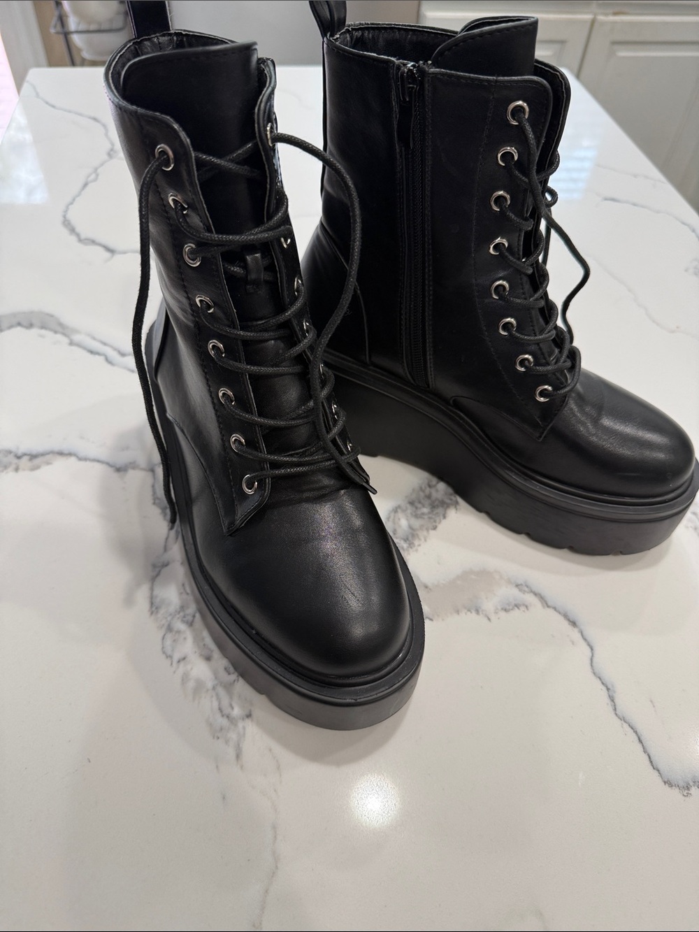 Chunky Black Lace-Up Platform Ankle Boots